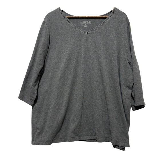 Catherines Suprema Collection 2X Gray 3/4 Sleeve Minimalist Knit Top Casual - Picture 1 of 6